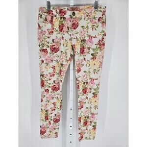 U-51 Juniors Sz 13 Vintage Skinny Leg Jeans Bright Floral Print Stretch Mid Rise